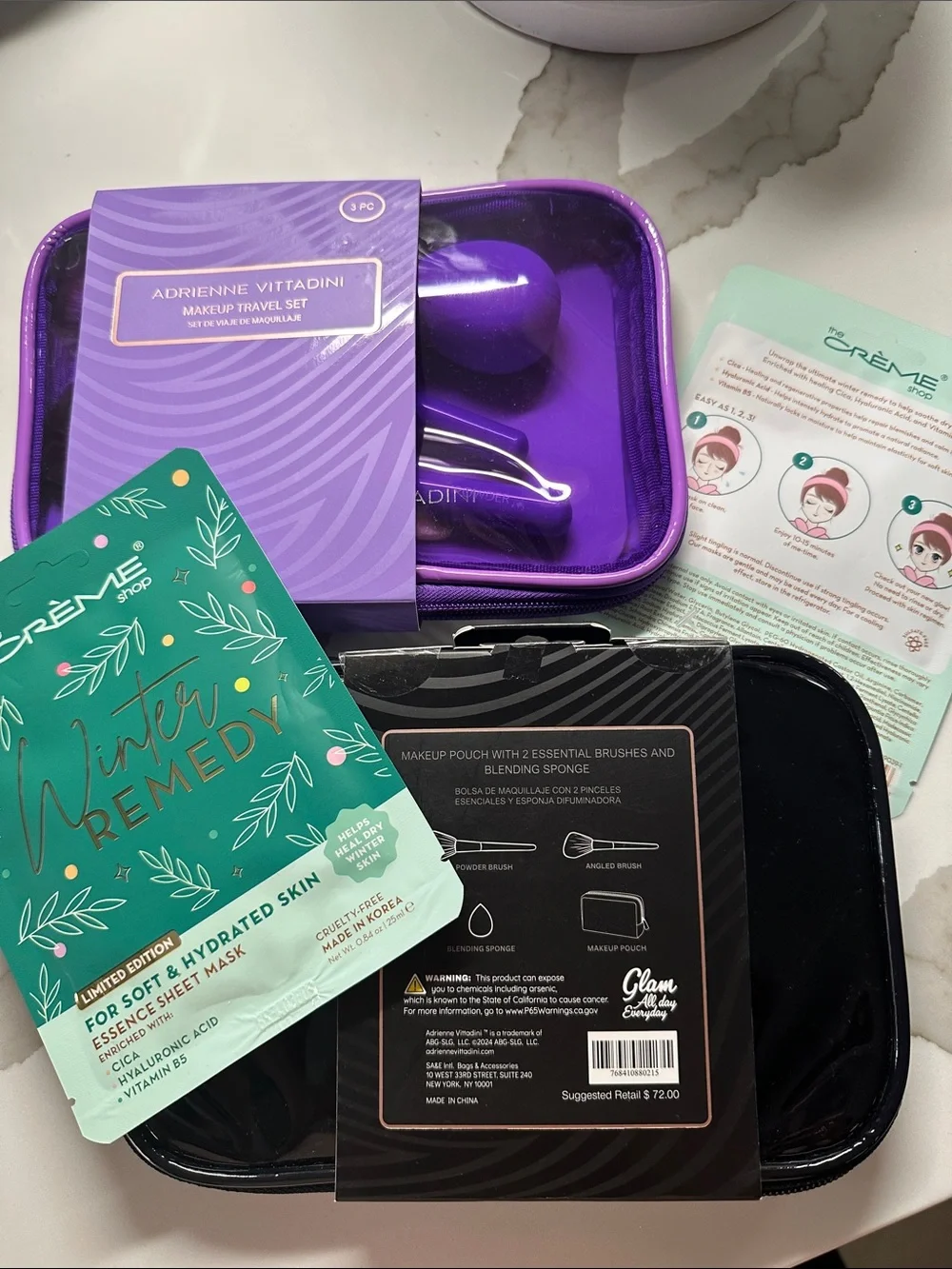 Adrienne Vittadini 2-Pack Makeup Travel Sets in Purple and Black